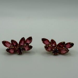 Vintage Pink and Gold Rhinestone Clip on Earrings